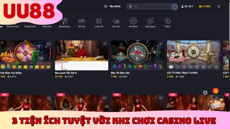 3 tiện ích tuyệt vời khi chơi casino live