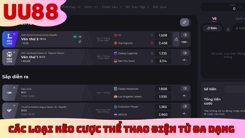 Các loại kèo cược thể thao điện tử đa dạng 