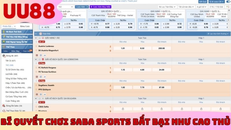 Bí quyết chơi Saba Sports bất bại như cao thủ