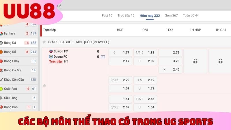 Các bộ môn thể thao có trong UG Sports