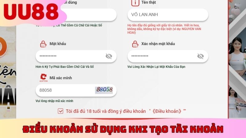 Điều khoản sử dụng khi tạo tài khoản 