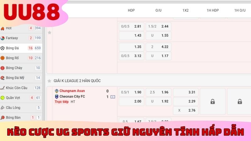 Kèo cược UG Sports giữ nguyên tính hấp dẫn