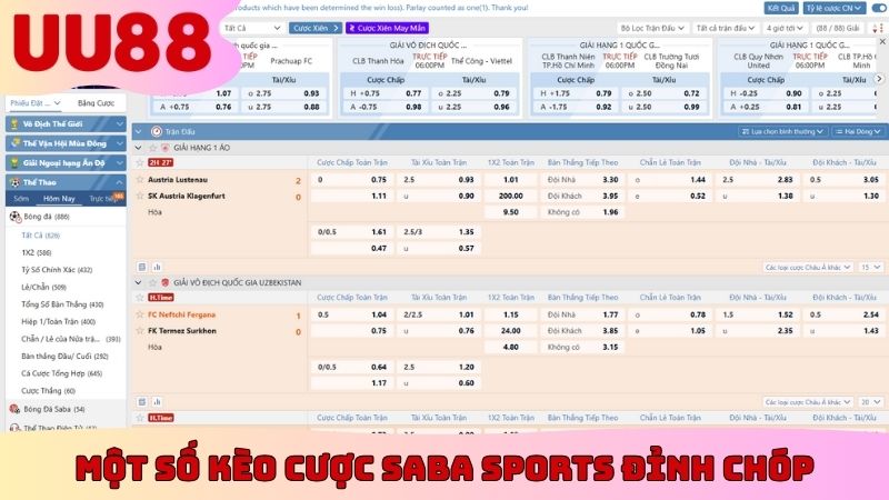 Một số kèo cược Saba Sports đỉnh chóp