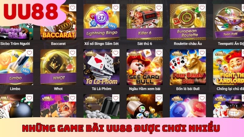 Những game bài UU88 được chơi nhiều