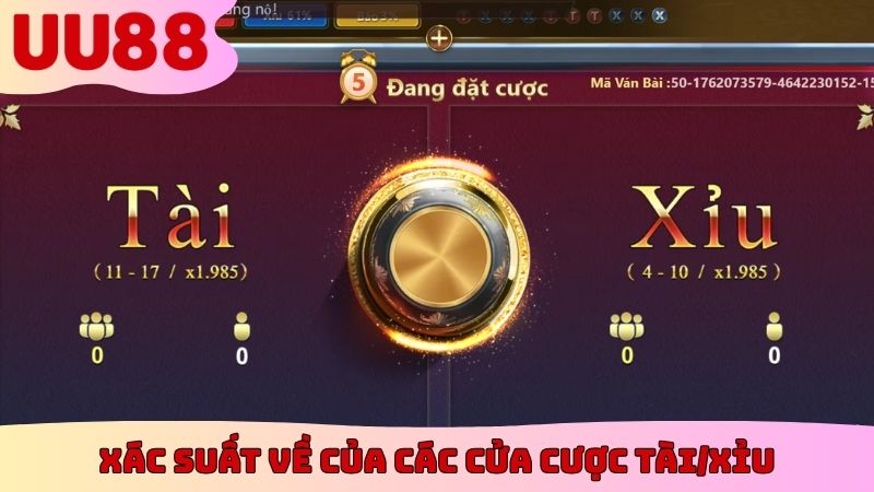 Xác suất về của các cửa cược tài/xỉu